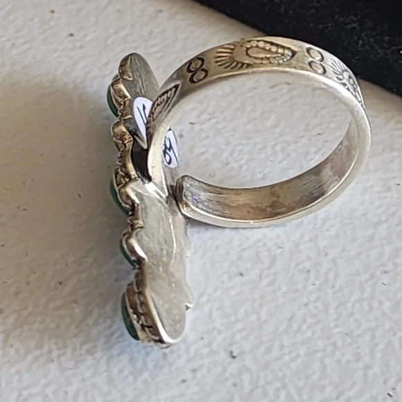 Elegant Long Turquoise Sterling Silver Adjustable Ring Size 8 And Up Cowgirl - Picture 5 of 6